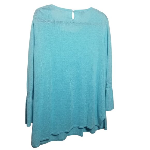 Talbots Women's Powder Blue XL 100% Fine Verse Linen Bracelet Bell Sleeve - Picture 2 of 4